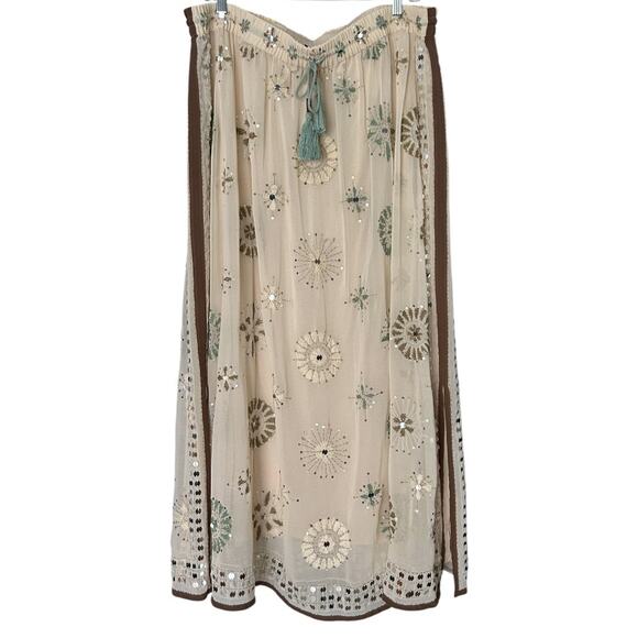 Soft Surroundings Bohemian Maxi Skirt Women's Large Mirror Sequin Embroidered
